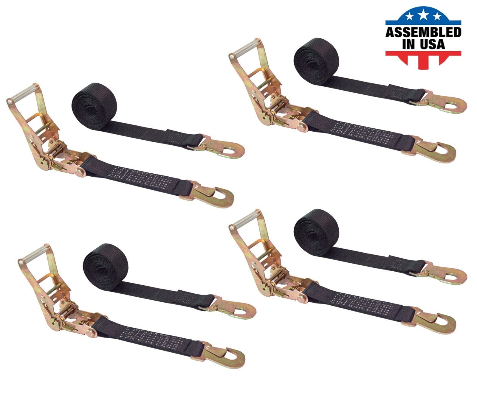 Mega Cargo Control USA 2" x 8' Ratchet Strap W/ Flat Snap Hook (4
