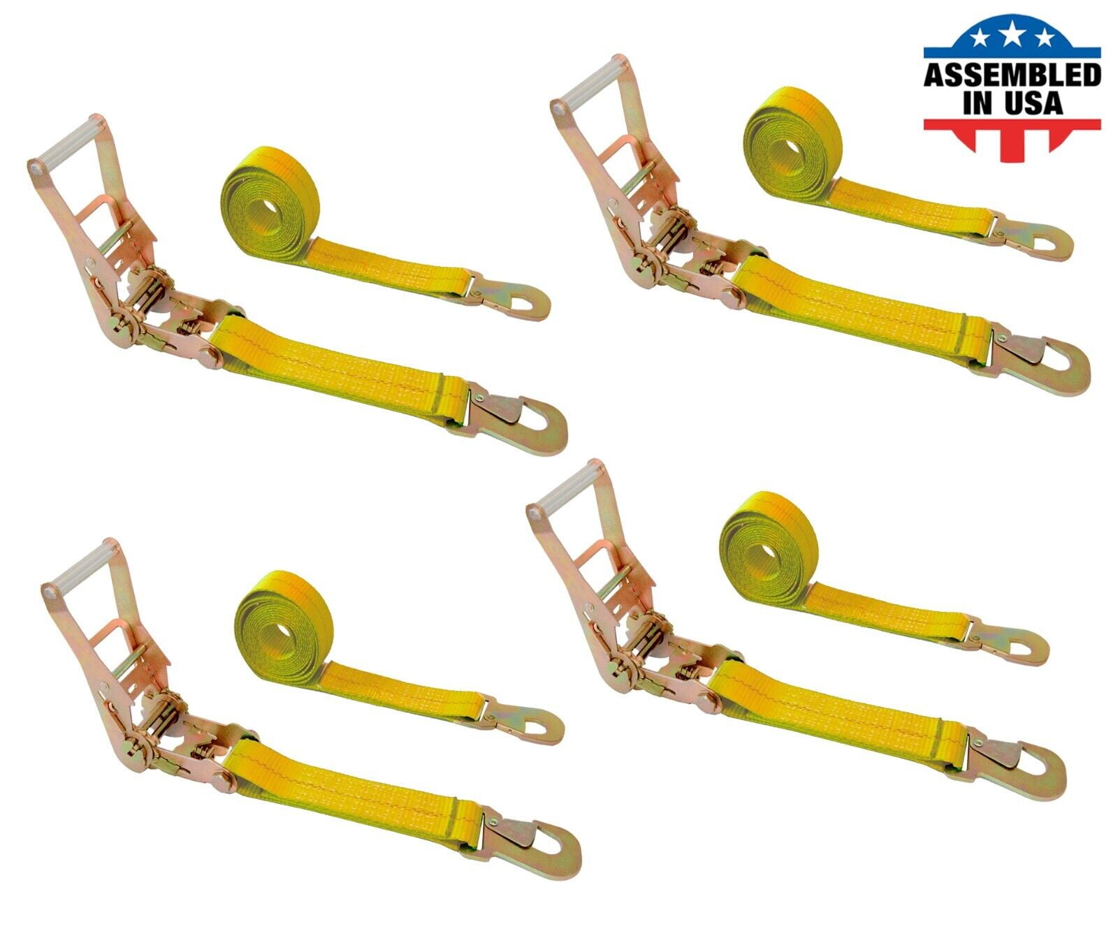 Mega Cargo Control USA 2" x 8' Ratchet Strap W/ Flat Snap Hook - (4 ...