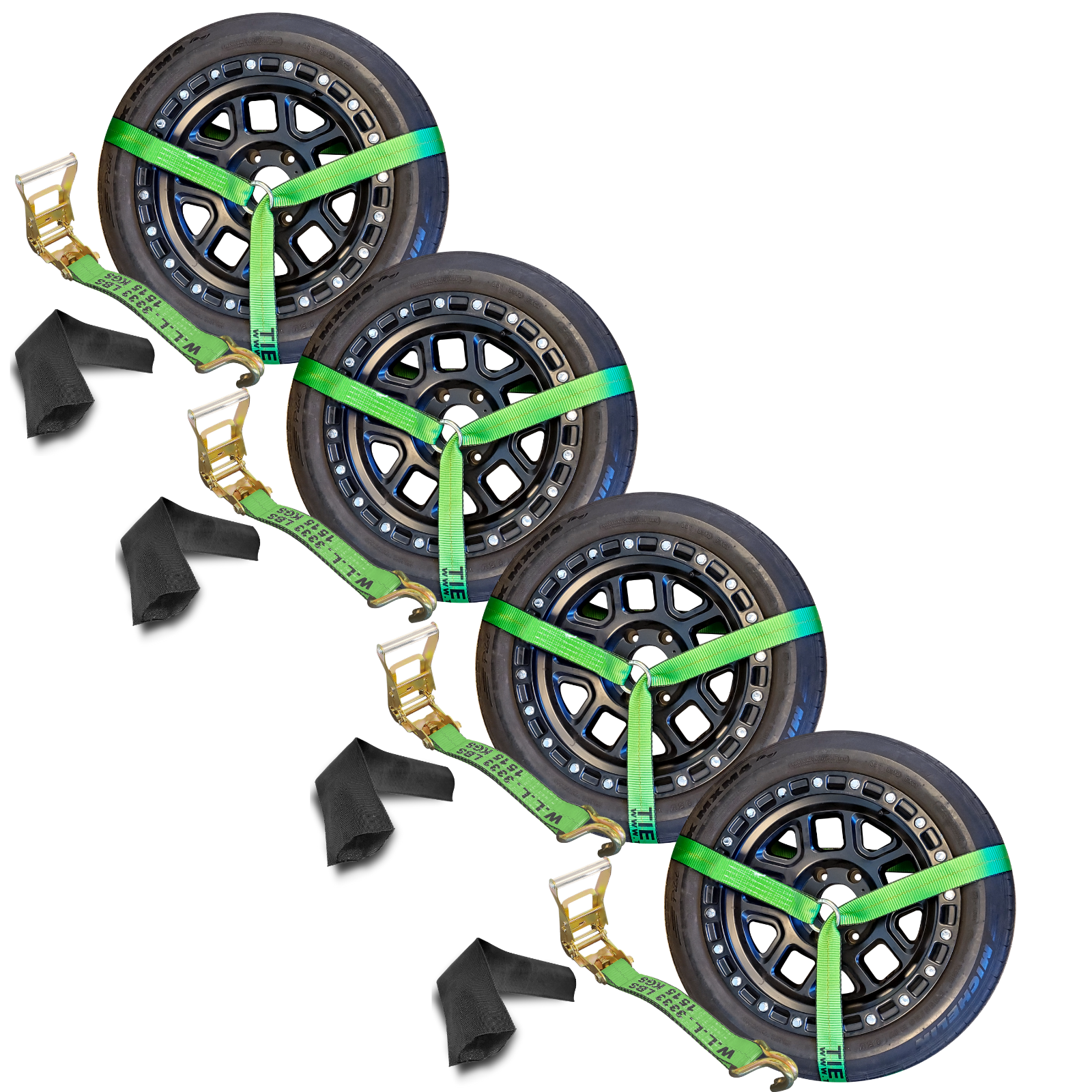 Mega Cargo Control USA 4 Pack 2" x 10' Side Mount Wheel Net Tie Down w ...