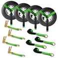 thumbnail image 1 of Mega Cargo Control USA 4 Pack 2" x 10' Side Mount Wheel Net Tie Down w/ Ratchet Lasso Strap J Hook WLL: 3333 lbs Green, 1 of 7