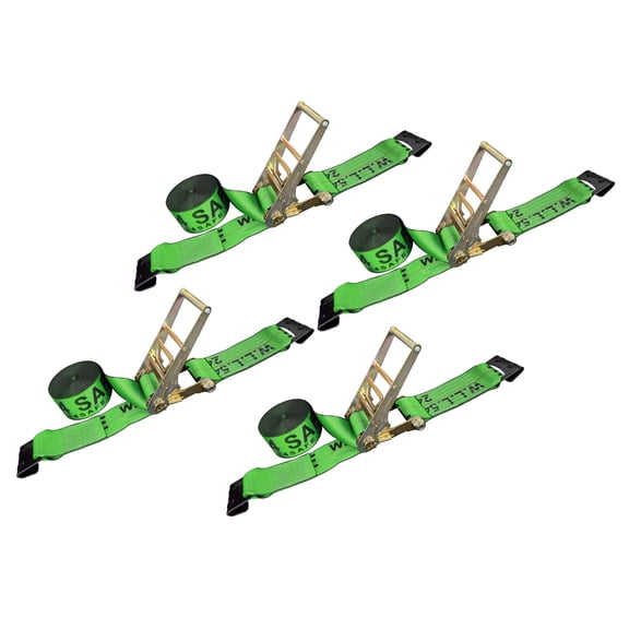 4" x 30' Ratchet Tie-Down Strap W/ Flat Hook , Green, 4 Packs