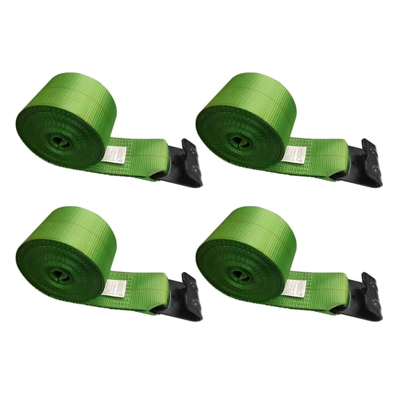 Mega Cargo Control Winch Tie Down Strap Heavy Duty Black Flat Hook 4-pack 4" x 30' Green