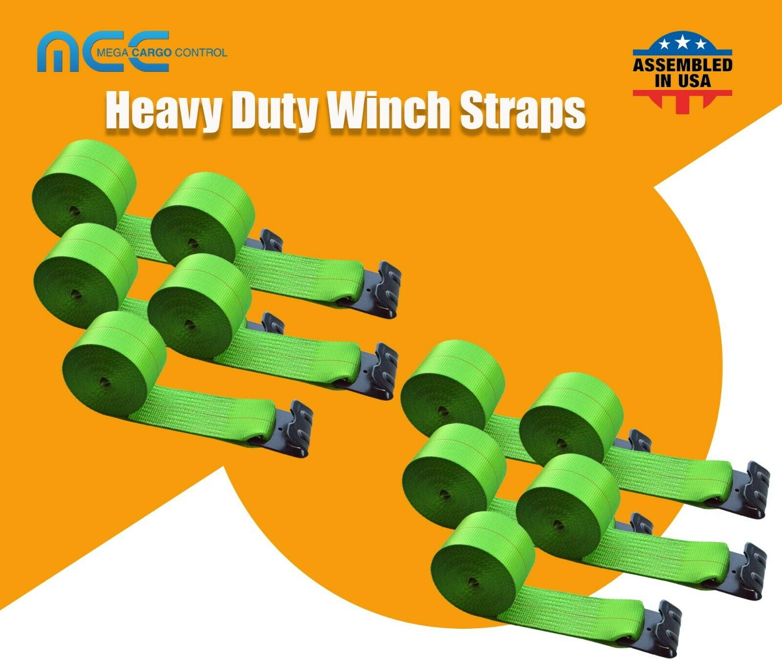 Mega Cargo Control USA 4" x 40' Winch Tie Down Strap W/ Flat Hook (10