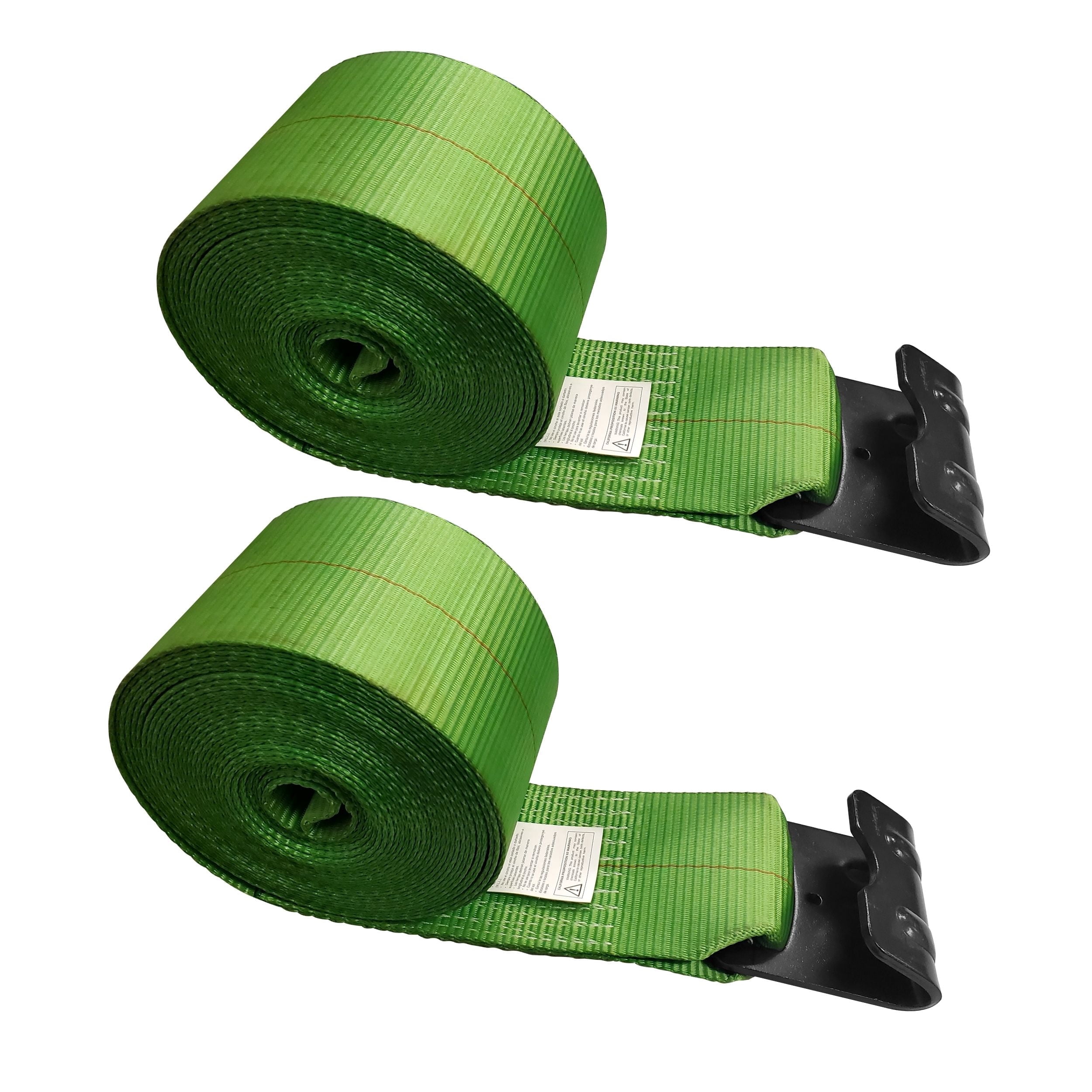 Mega Cargo Control Winch Tie Down Strap Heavy Duty Black Flat Hook 2-pack 4" x 40' Green