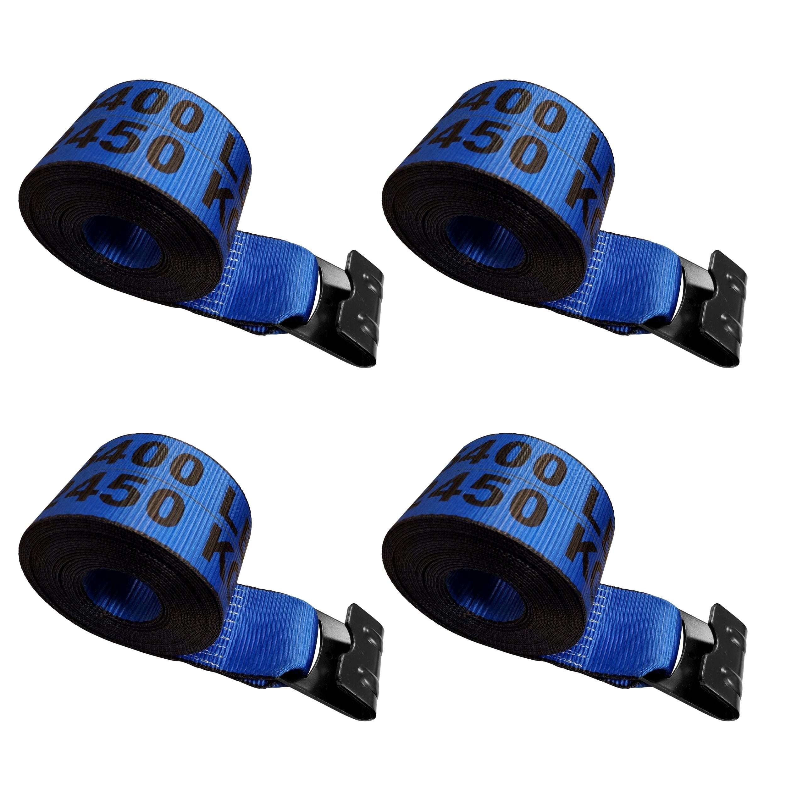 Mega Cargo Control Winch Tie Down Strap Heavy Duty Black Flat Hook 4-pack 4" x 40' Blue