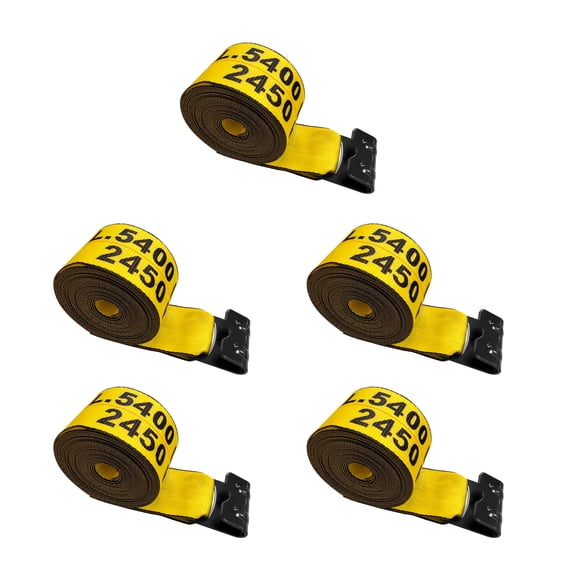 Mega Cargo Control Winch Tie Down Strap Heavy Duty Black Flat Hook 5-pack 4" x 40' Yellow