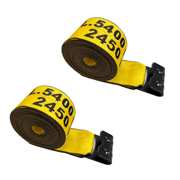 Mega Cargo Control USA 4" x 60' Winch Tie Down Strap W/ Flat Hook - (2-Pack) WLL: 5400 lbs Yellow