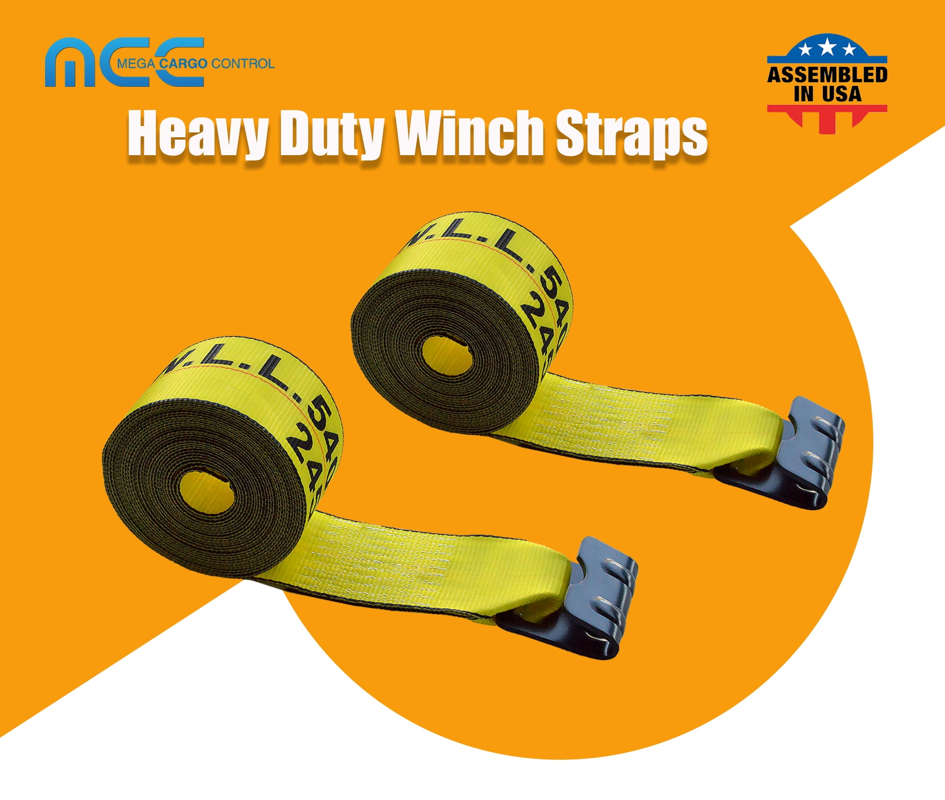 Mega Cargo Control USA 4" x 60' Winch Tie Down Strap W/ Flat Hook - (2 ...