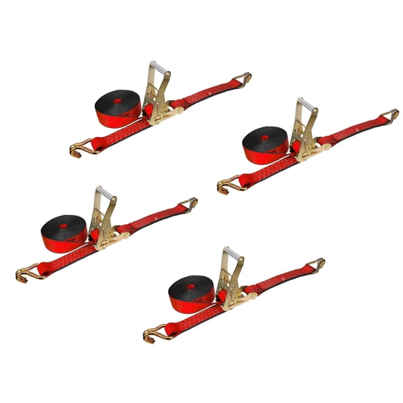 Mega Cargo Control USA 4-pack Heavy Duty 2" x 40'  Ratchet Strap J Hook Flatbed Truck Farm Tie Down, 3333 lbs Wll, Red