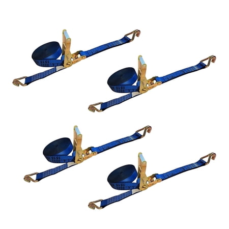 Mega Cargo Control USA 4-pack Heavy Duty 2" x 50' Ratchet Strap J Hook Flatbed Truck Farm Tie Down, 3333 lbs Wll, Blue