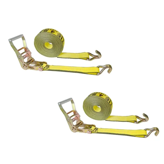 Mega Cargo Control USA Heavy Duty 2" x 60' Ratchet Strap J Hook Flatbed Truck Farm Tie Down 2 Pack