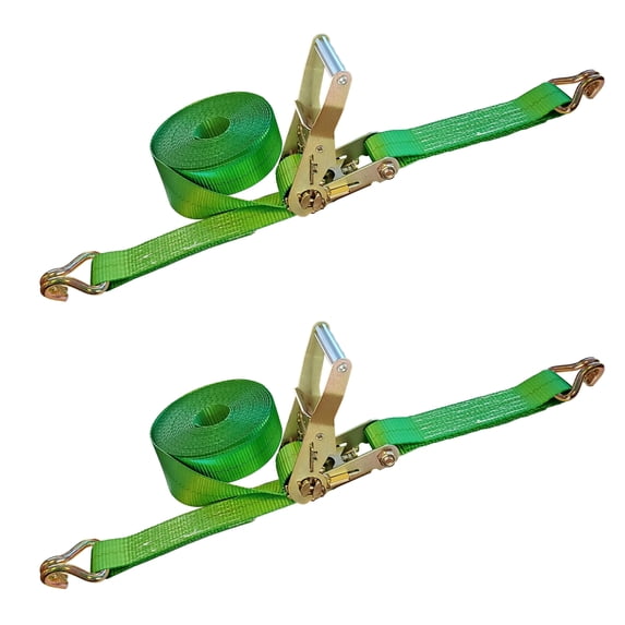 Mega Cargo Control 2" x 60' Ratchet Strap w/ J Hook , Green , 2 Packs