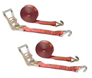 Mega Cargo Control USA Heavy Duty 2" x 60' Ratchet Strap J Hook Flatbed Truck Farm Tie Down 2 Pack