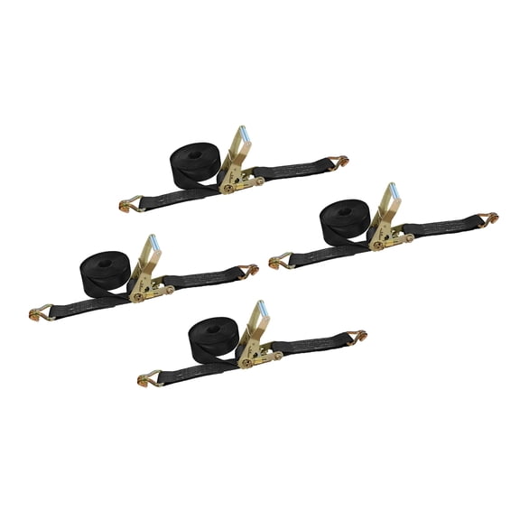 Mega Cargo Control USA 4-pack Heavy Duty 2" x 60' Ratchet Strap J Hook Flatbed Truck Farm Tie Down, 3333 lbs Wll, Black