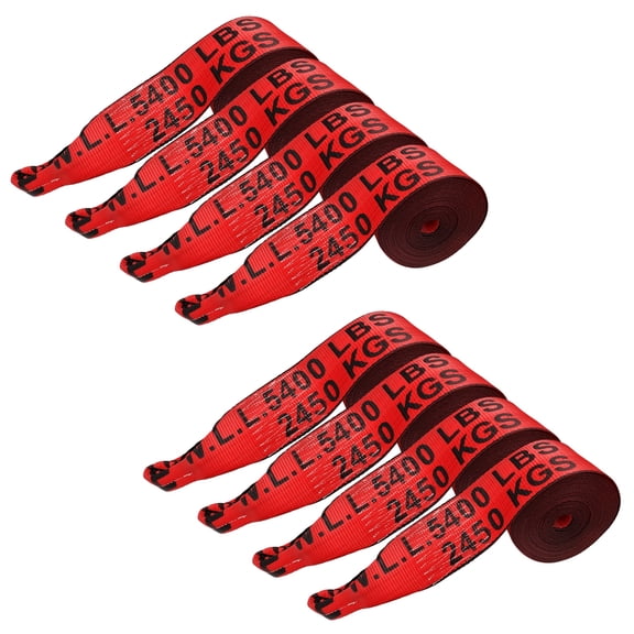 Mega Cargo Control USA Heavy Duty 4” x 30’ Winch Strap w/ Loop End. Red 8-Pack