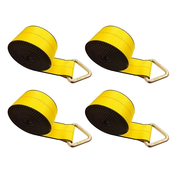 Mega Cargo Control Yellow 4" x 30 Foot Heavy-Duty D Ring Winch Strap, Flatbed Trailer Tie-Downs with Delta Ring, for Hauling, Construction, Lumber - 4 - Pack