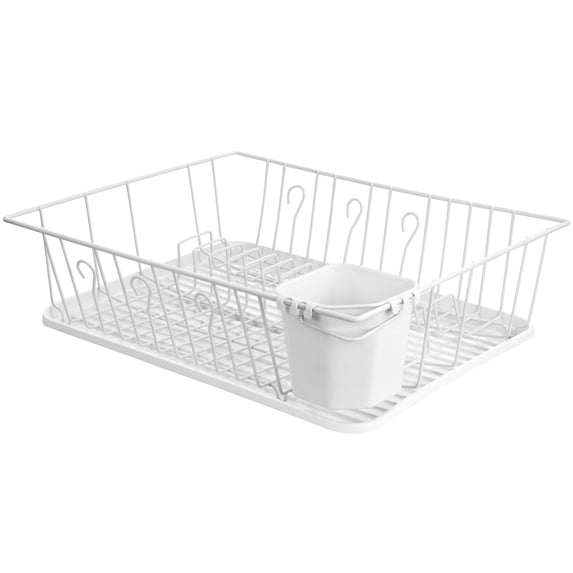 Mega Chef White Iron Wire 17.5-inch Single-level Dish Rack with 14 Plate Positioners and a Detachable Utensil Holder