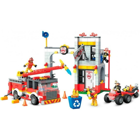 Mega Construx Fire Squad Firefighter Construction Set with micro action figures, Building Toys for Kids (528 pieces)