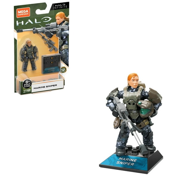 Mega Construx Halo Heroes Series 12 Marine Sniper Micro Action Figure, Building Toys For Kids