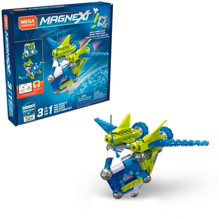 Mega Construx Magnext 3-in-1 Mag-Racers construction set with magnets, Magnetic Building Toys for Kids (56 Pieces)