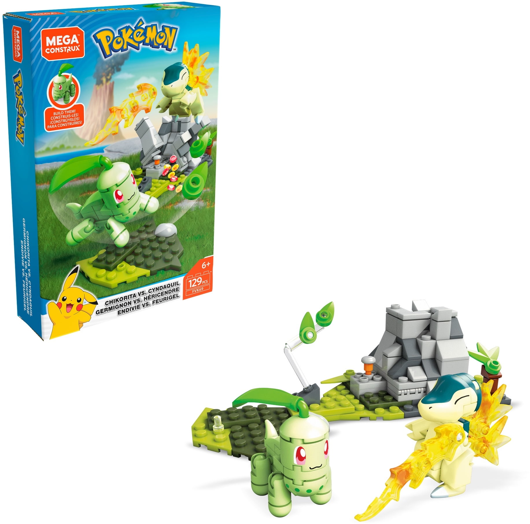 Mattel Mega Construx Bloks Pokemon Pocket Monster FVK69 Chikorita vs  Cyndaquil Action Figure