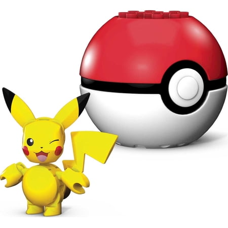 Mega Construx Pokemon Pikachu Poke Ball Construction Set with character figures, Building Toys for Kids (16 Pieces)
