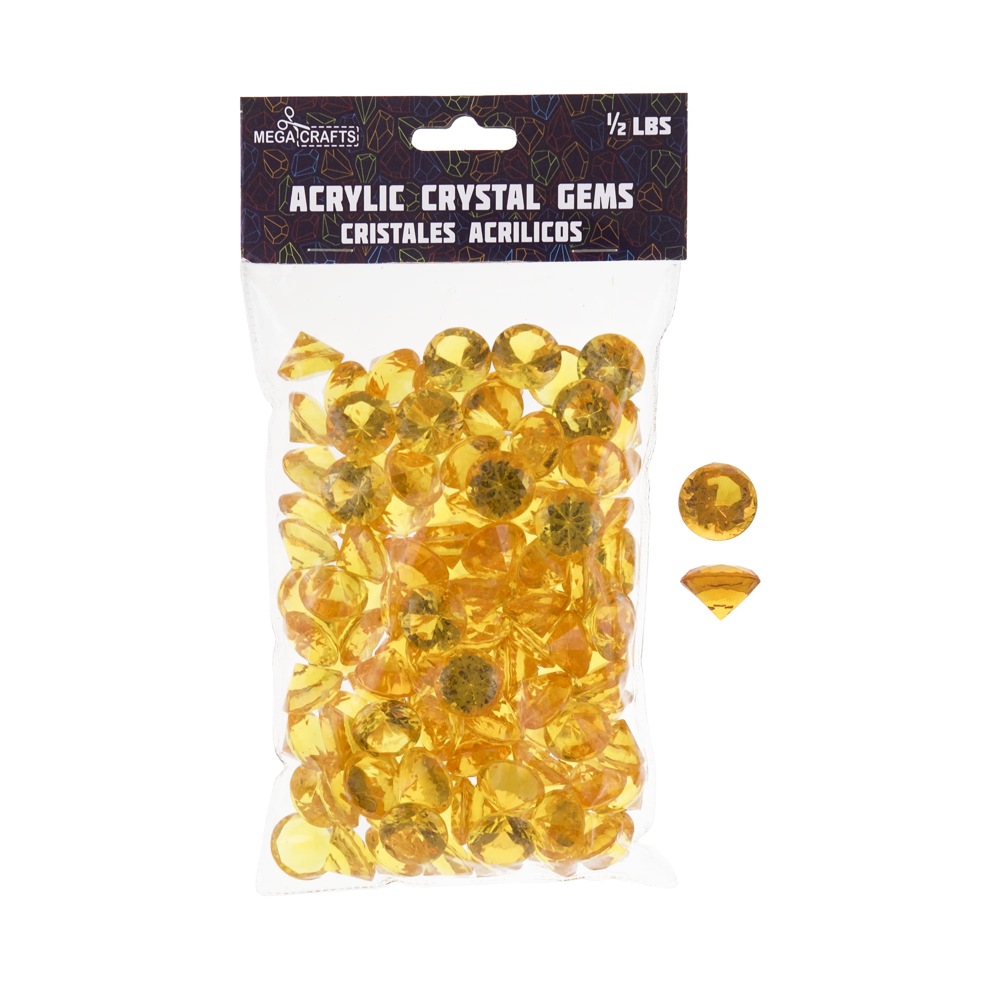 Mega Crafts - 1/2 lb Acrylic Gemstones Orange | Plastic Glass Gems for Arts and Crafts, Vase Fillers and Table Scatters, Decoration Stones, Shiny