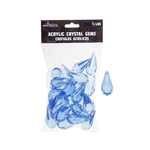 Mega Crafts - 1/2 lb Acrylic Tear Drops Blue | Plastic Glass Gems For Arts And Crafts, Vase Fillers And Table Scatters, Decoration Stones, Shiny Pebbles
