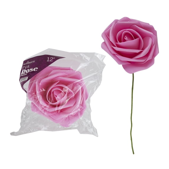 Mega Crafts - 12" Soft Touch Artificial Foam Flowers | Solid Color Simulation | For Crafting, Wedding, Home and Party Decoration | Pink Color Roses With Stem For Centerpieces