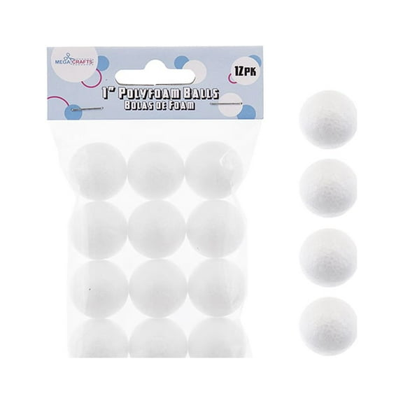 Mega Crafts - 48 Pcs Poly Craft Foam 1'' Inch Ball | Durable, Solid Polystyrene Balls For Arts & Crafts, Ornaments, School Projects, Knitting & Party Favors | For Kids, Teachers & Artists