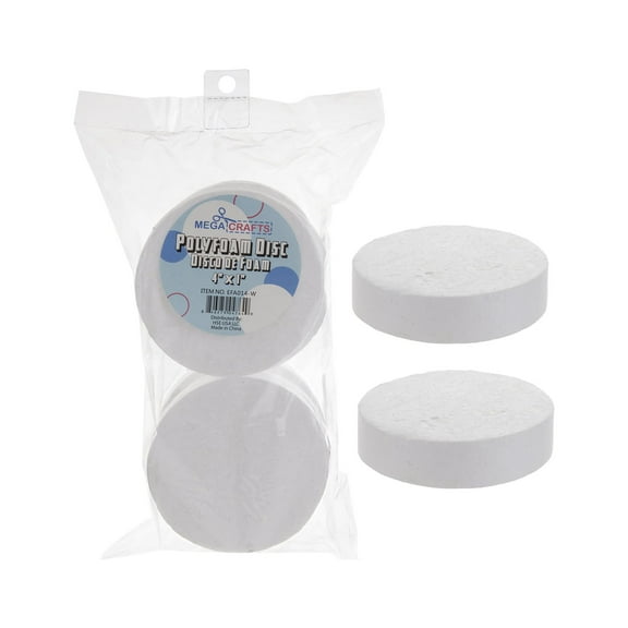 Mega Crafts - 6 Pcs Poly Craft Foam 4'' Inch Disc | Durable, Solid Polystyrene Discs For Arts & Crafts, Ornaments, School Projects, Knitting & Party Favors | For Kids, Teachers & Artists
