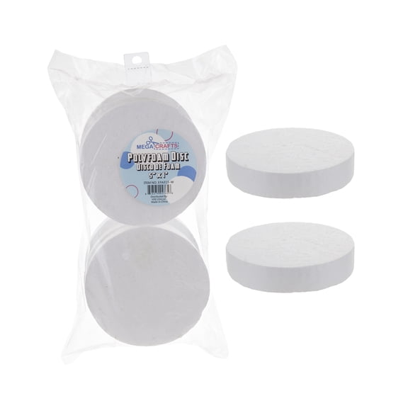 Mega Crafts - 6 Pcs Poly Craft Foam 5'' Inch Disc | Durable, Solid Polystyrene Discs For Arts & Crafts, Ornaments, School Projects, Knitting & Party Favors | For Kids, Teachers & Artists