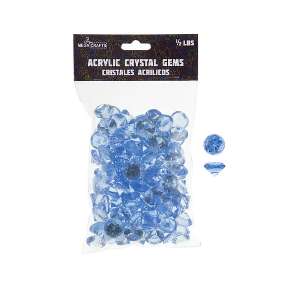 Mega Crafts Acrylic Crystal Blue Gems Decorative Stones, 1/2 lb Bag