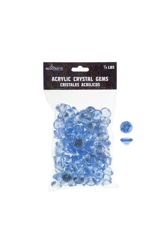 Acrylic Crystal Blue Gems Decorative Stones, 1/2 lb Bag