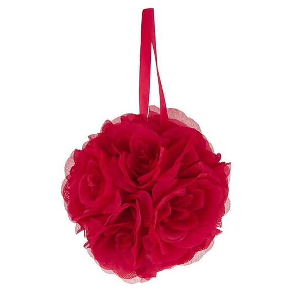 Mega Crafts - Red Artificial Rose Pomander Kissing Ball 6'' | Hanging Ribbon Fabric Flower Dcor | Wedding Receptions, Party Decorations, Backdrop Wall, Events, Birthdays & Baby Showers
