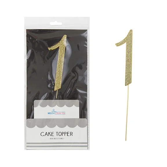 Mega Crafts - Sparkling Rhinestone Number 1 Cake Topper - Gold, 1Pc