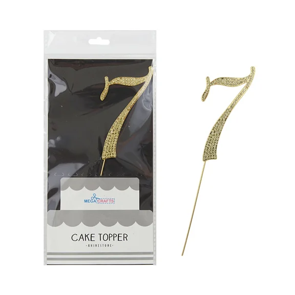 Mega Crafts - Sparkling Rhinestone Number 7 Cake Topper - Gold, 1Pc