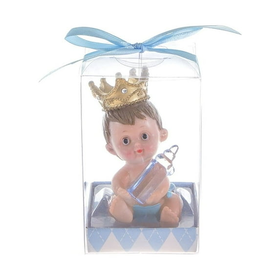Mega Favors Keepsake Figurine 12 pcs Baby Boy Wearing Crown Holding Bottle | Awesome Decorations or Party Favors | for Pregnancy Announcements, Gender Reveals, Birthday and Special Celebrations
