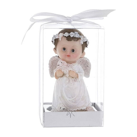 Mega Favors Keepsake Figurine 4 Baptism Baby Boy Poly-Resin Angel Holding Lamb, Set of 12