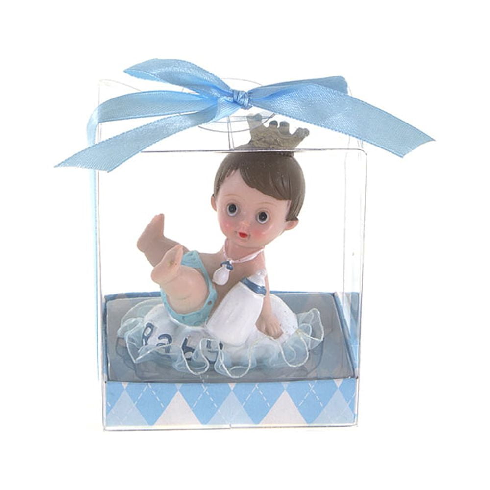 Mega Favors Keepsake Figurine 12 pcs Baby Boy wearing Crown with Bottle | Awesome Decorations or Party Favors | for Pregnancy Announcements, Gender Reveals, Birthday and Special Celebrations
