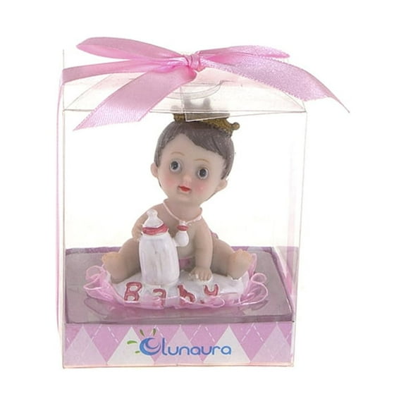 Mega Favors Keepsake Figurine 12 pcs Baby Girl wearing Crown with Bottle | Awesome Decorations or Party Favors | for Pregnancy Announcements, Gender Reveals, Birthday and Special Celebrations