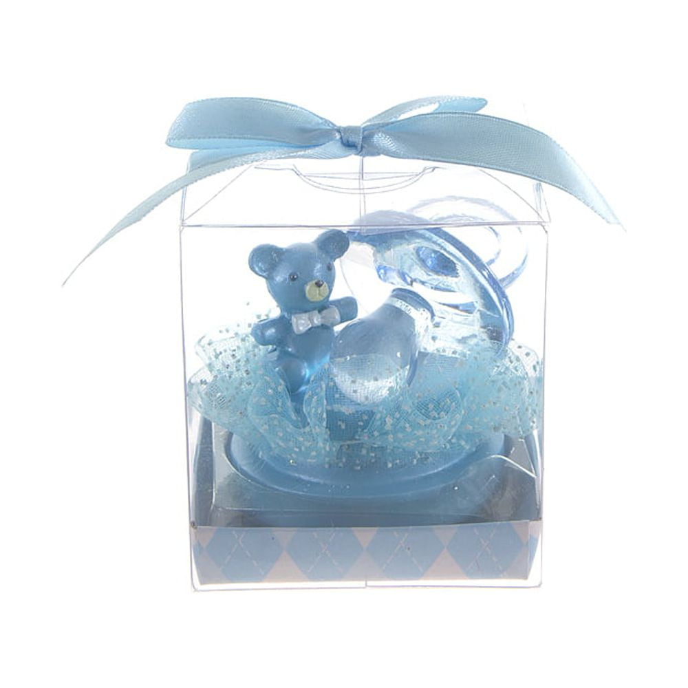 Mega Favors Keepsake Figurine 12 pcs Large Blue Pacifier with Teddy Bear | Awesome Decorations or Party Favors | for Pregnancy Announcements, Gender Reveals, Birthday and Special Celebrations