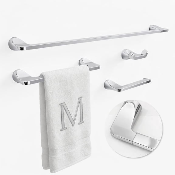 Mega Handles Bathroom Towel Holder Set - 4 Pieces, Robe Hooks & Toilet Paper Holder Wall Mounted - Polished Chrome Suite