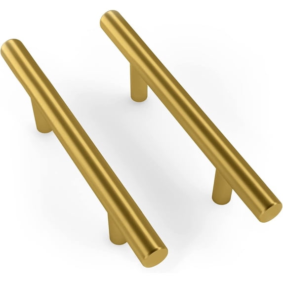 Mega Handles / Cabinet Pulls 6 Inch / Stainless Steel Cabinet Handle Pulls / Satin Brass / 35 pack