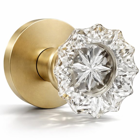 Mega Handles Feerie Crystal Passage Door Knob for Closet & Hallway, Reversible, Satin Brass, 1 Pack