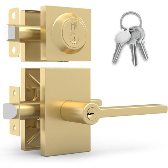 Mega Handles Glamor Door Lever & Deadbolt Combo | Stainless Steel   Single-Cylinder Deadbolt | Includes Installation Hardware