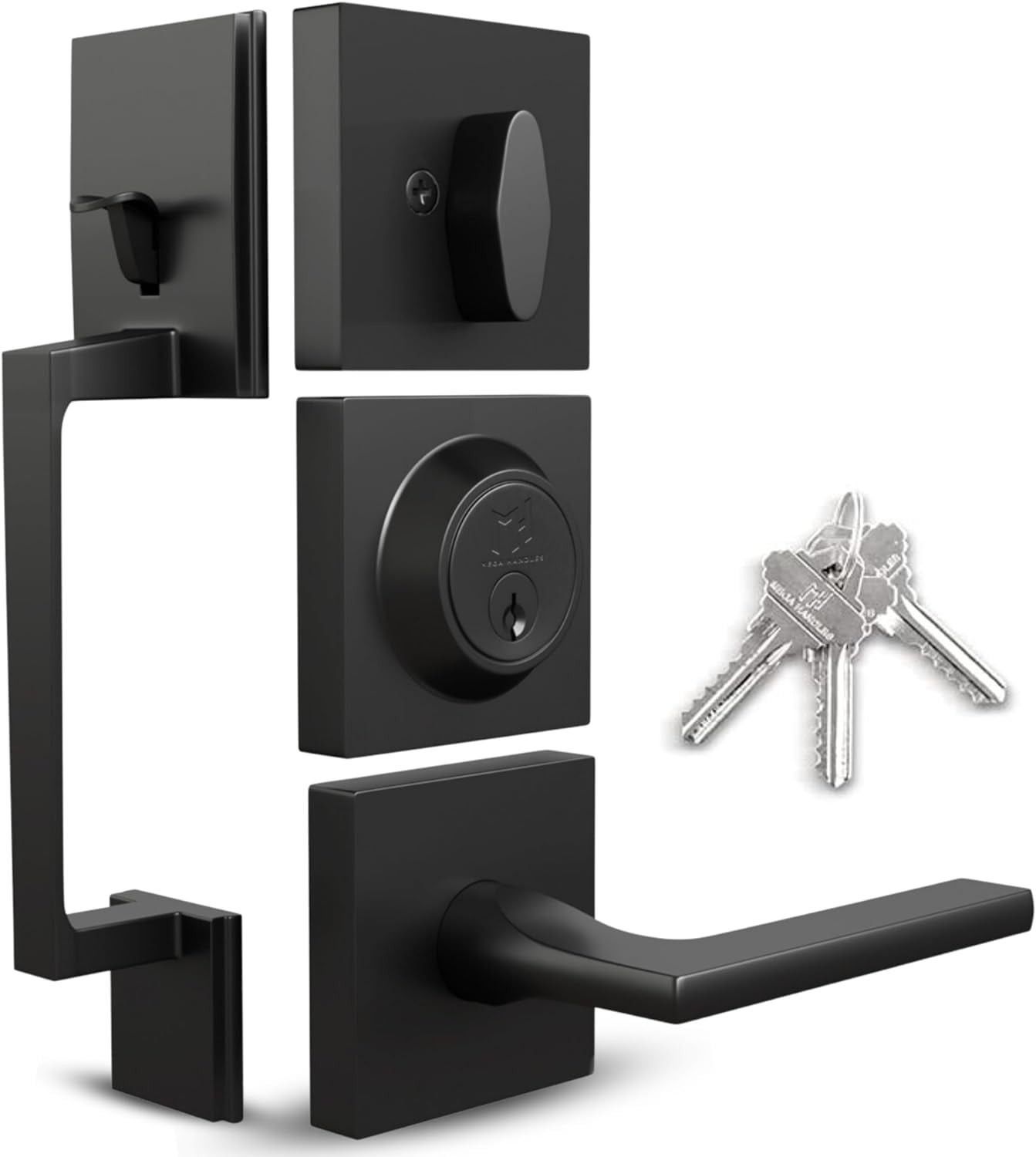 Matte Black Modern Single Cylinder Door Handleset