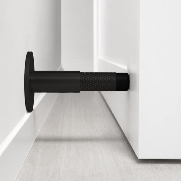 Mega Handles Knurled Baseboard Door Stopper - Heavy Duty Door Stoppers for Bottom of Door, Zinc Alloy Door Stops with Rubber Tip - Matte Black