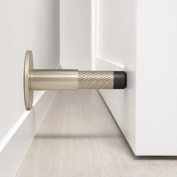 Mega Handles Knurled Baseboard Door Stopper with Rubber Tip, Satin Nickel