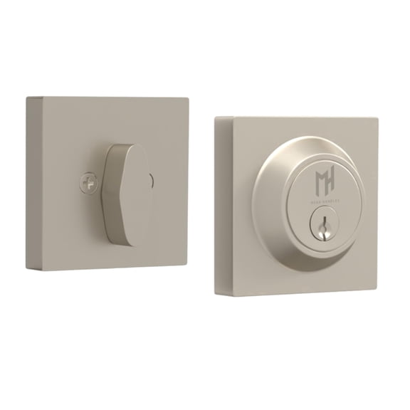 Mega Handles Laura Deadbolt Lock - Heavy Duty Square Locking Deadbolt for Left Or Right-Handed Doors, Screws Included - Satin Nickel